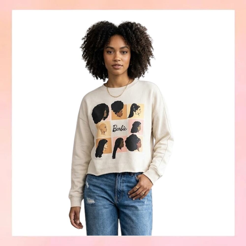 Barbie Diversity Graphic Cropped Sweatshirt Beige XS